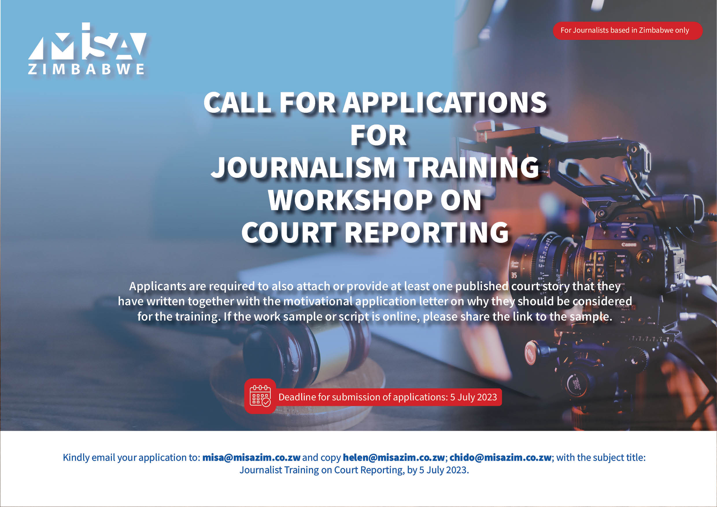 CALL FOR APPLICATIONS FOR JOURNALISM TRAINING WORKSHOP ON COURT REPORTING 